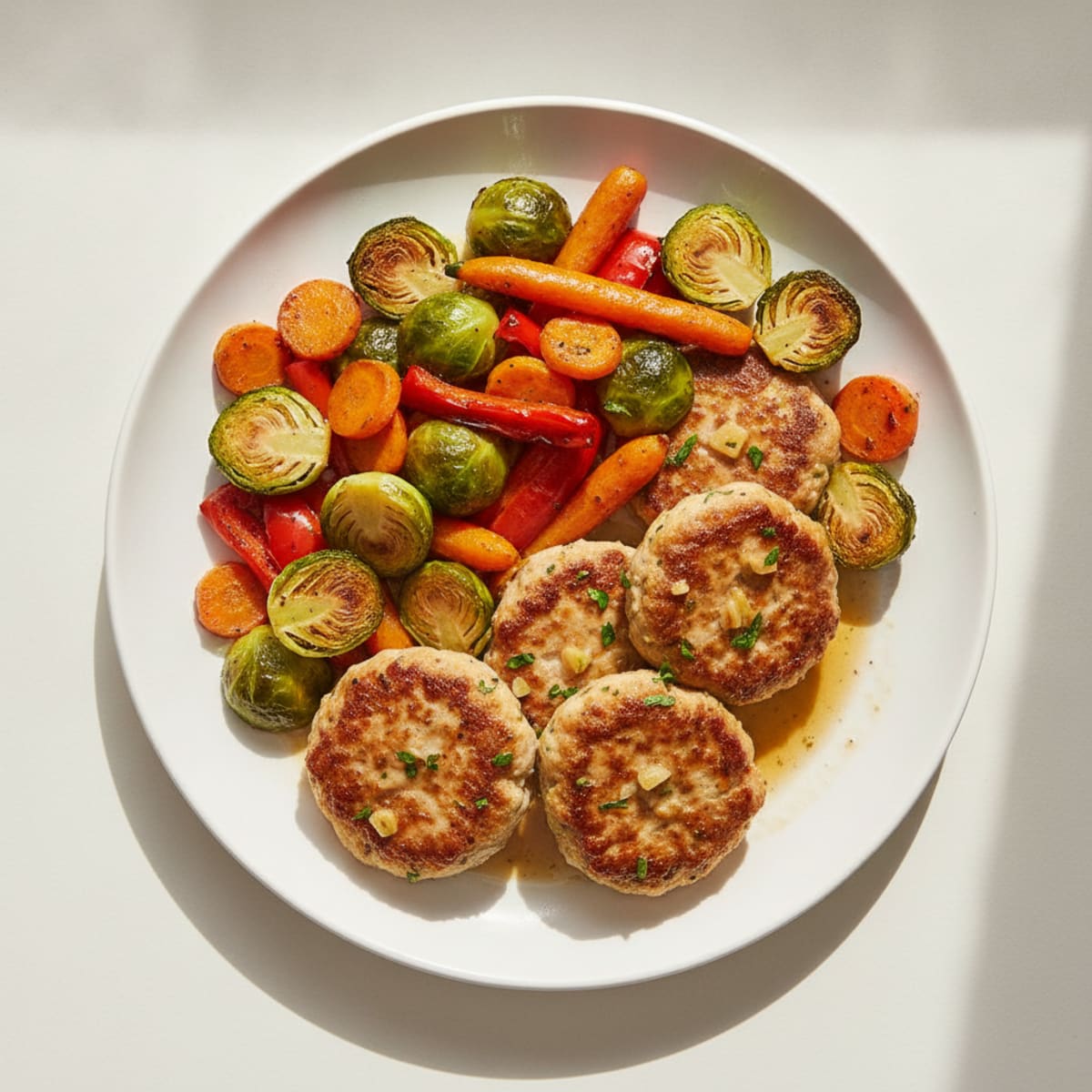 Seared Turkey Patties with Roasted Saturday Vegetables