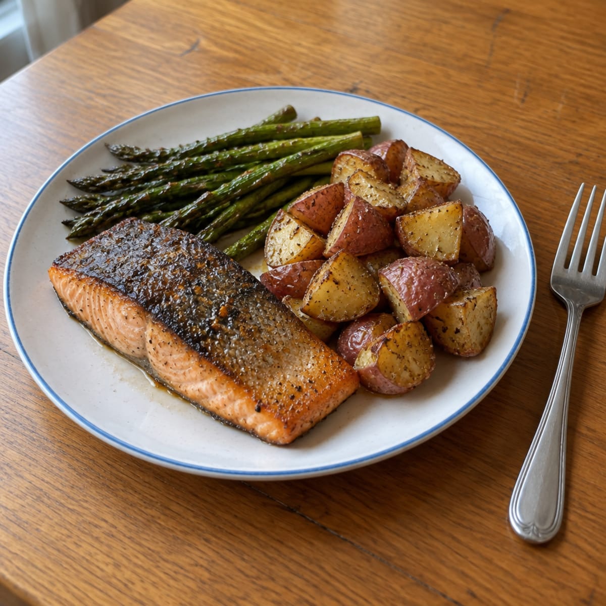 Pan-seared salmon with roasted asparagus