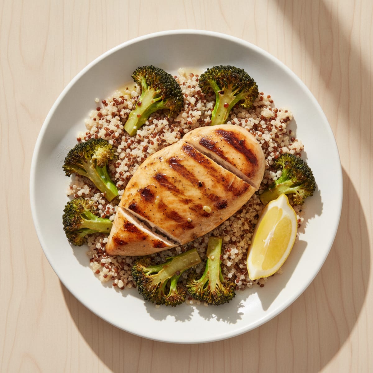 Grilled Chicken and Quinoa Bowl with Roasted Broccoli