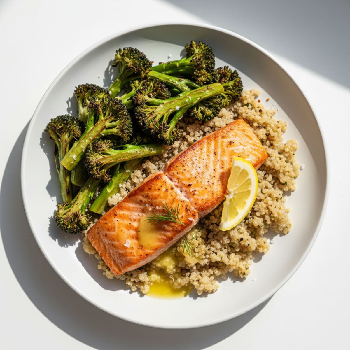 Seared Salmon Fillet with Roasted Broccoli and Quinoa