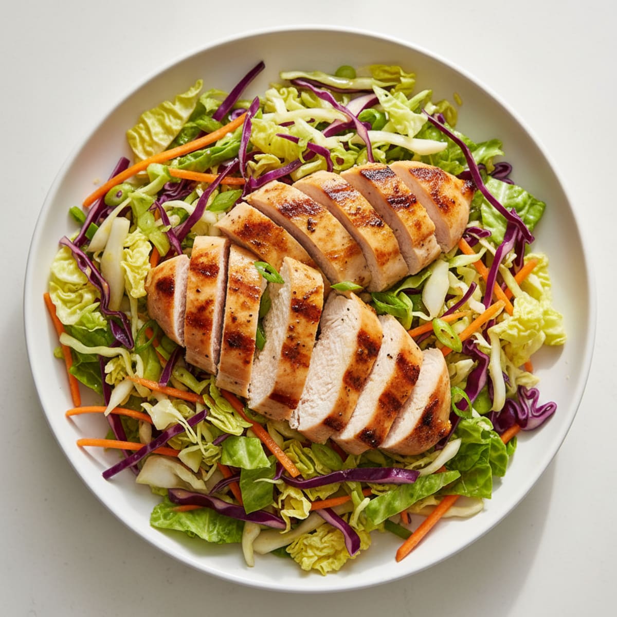 Grilled Chicken Breast Salad with Crunchy Cabbage and Lemon Vinaigrette