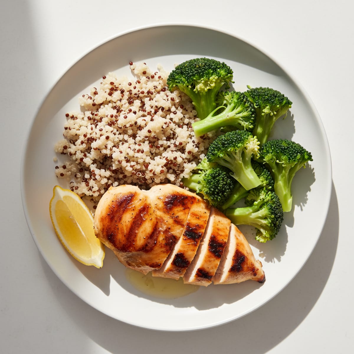 Grilled Chicken Breast with Steamed Broccoli and Quinoa