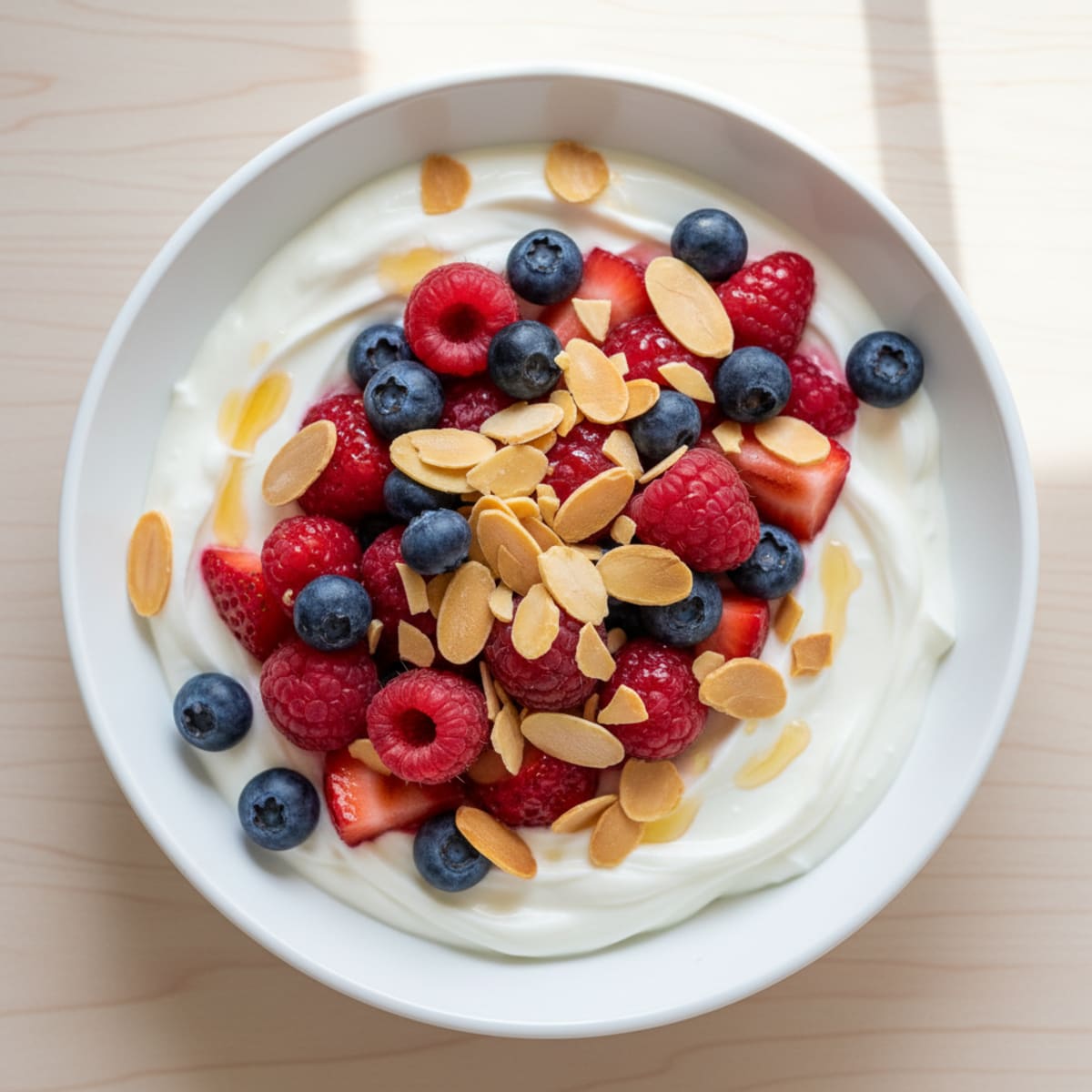 Greek Yogurt Protein Parfait with Mixed Berries and Almonds