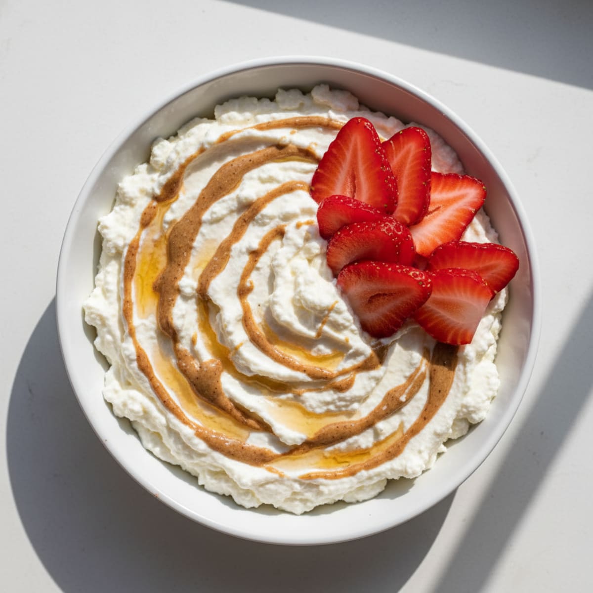 Cottage Cheese Protein Pudding with Sliced Strawberries