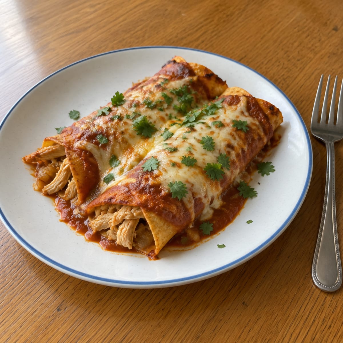 Chicken enchiladas with red sauce
