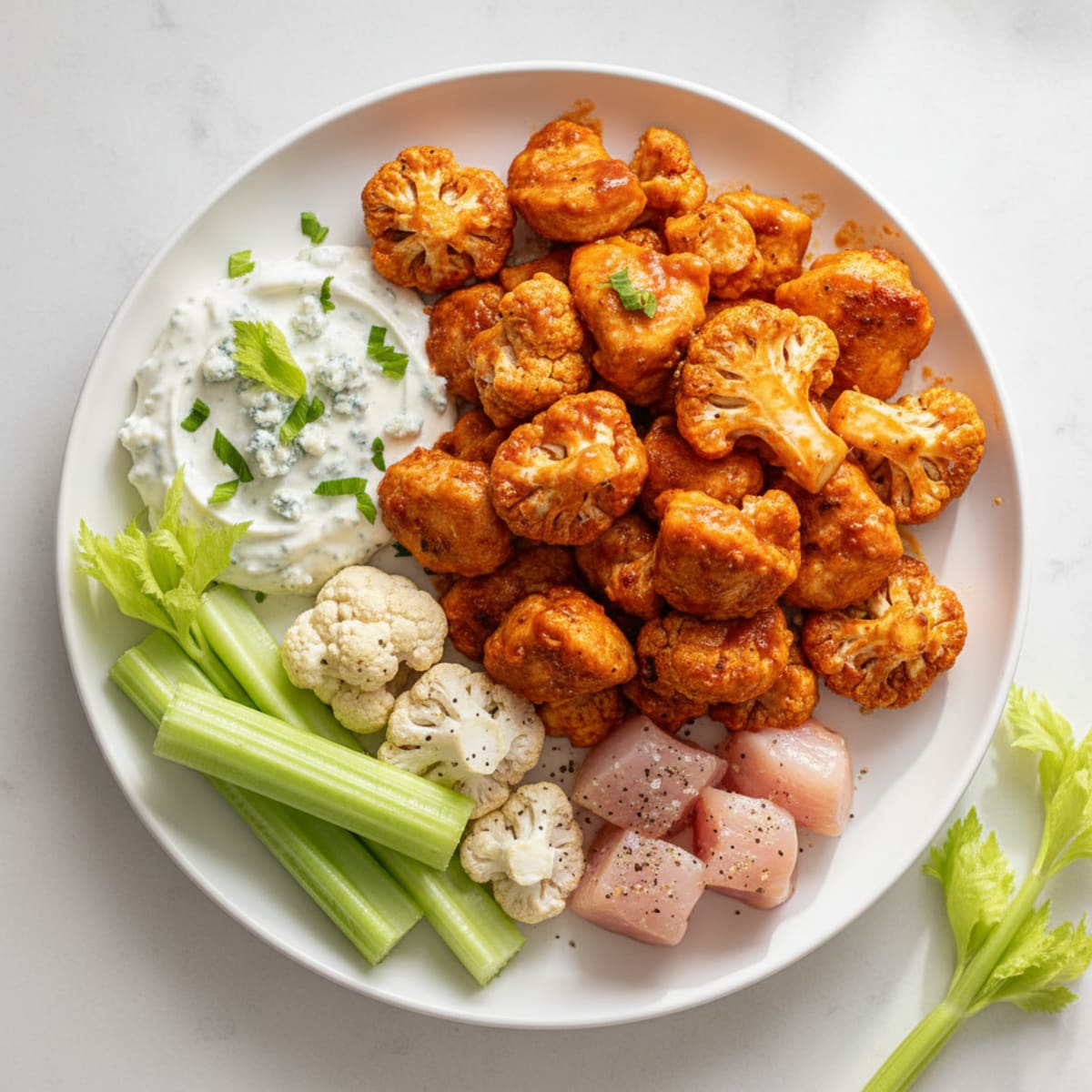 Buffalo Cauliflower and Chicken Bites