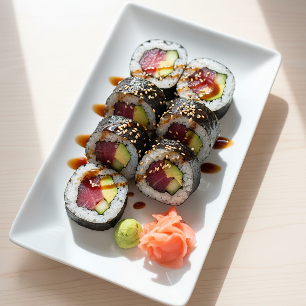 Fresh Tuna Avocado Sushi Rolls