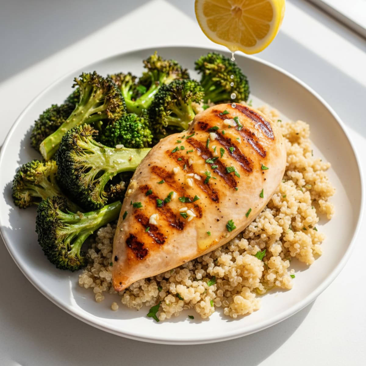 Grilled Chicken Breast with Quinoa and Roasted Broccoli