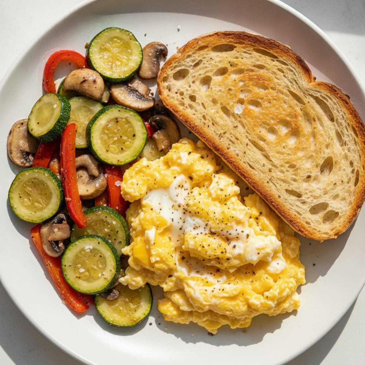 Eggs with Sourdough Toast and Sautéed Vegetables