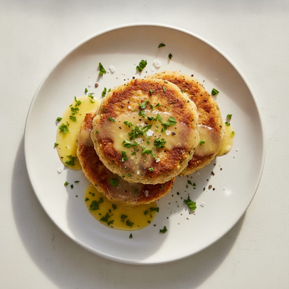 Pan-Seared Frozen Salmon Patties with Lemon-Garlic Drizzle