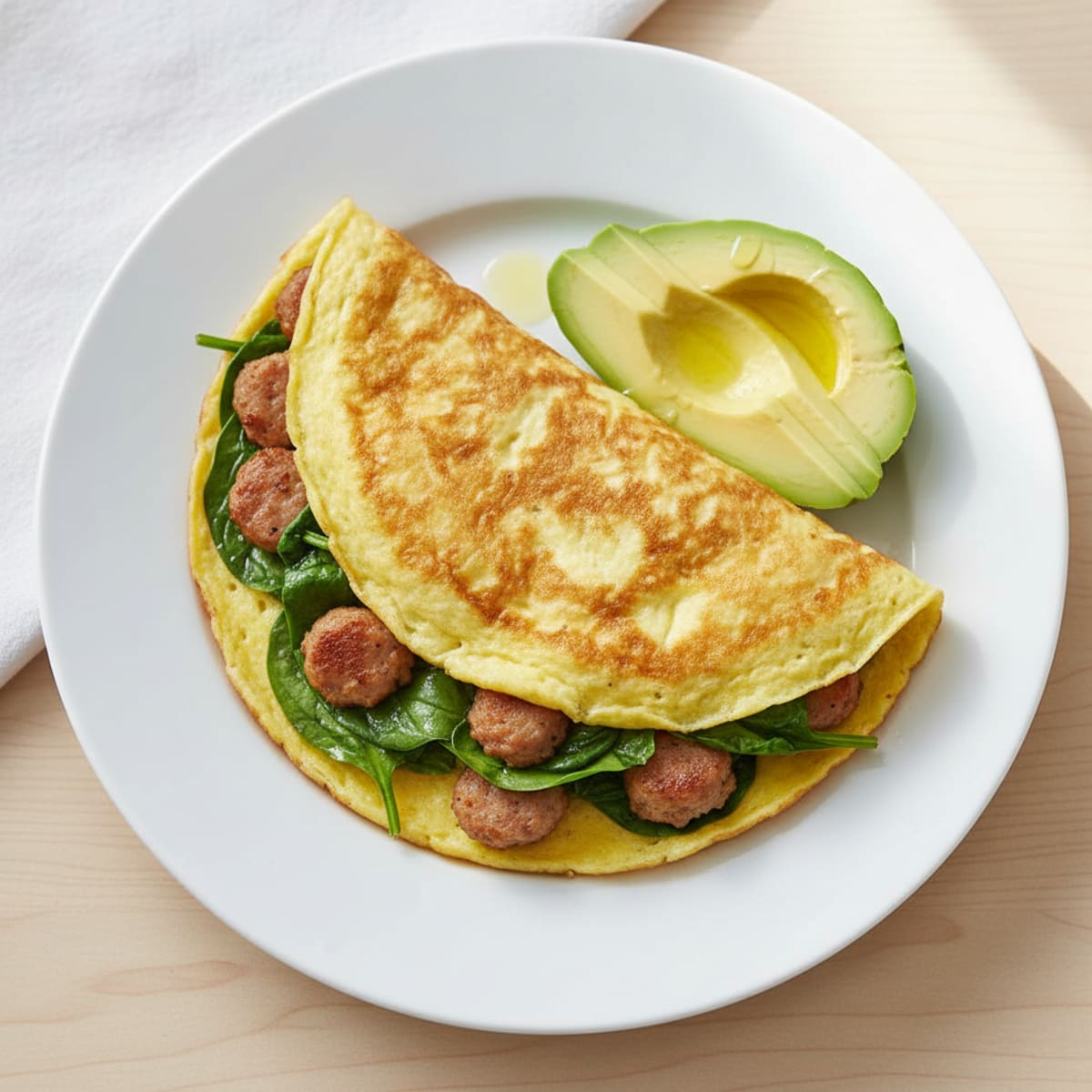 Egg White Omelette with Spinach and Turkey Sausage