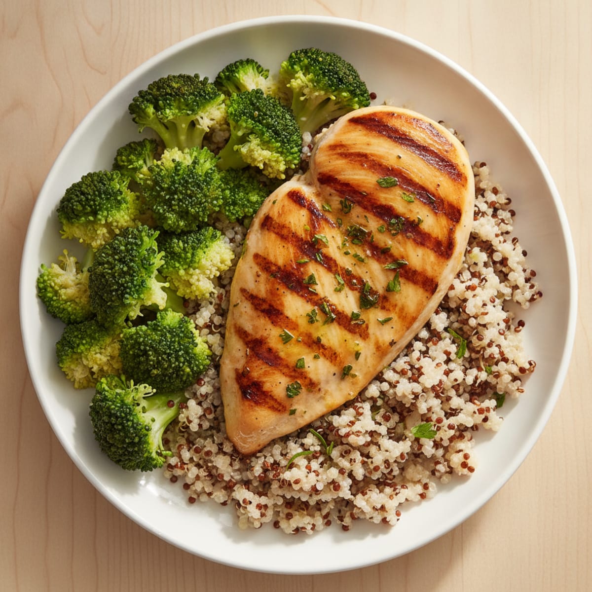 Grilled Chicken Breast with Quinoa and Steamed Broccoli