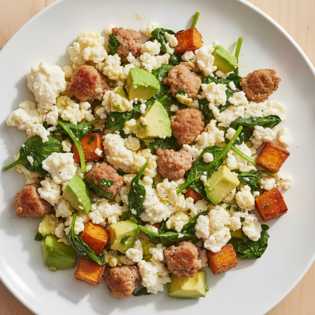 Egg White Scramble with Turkey Sausage and Spinach