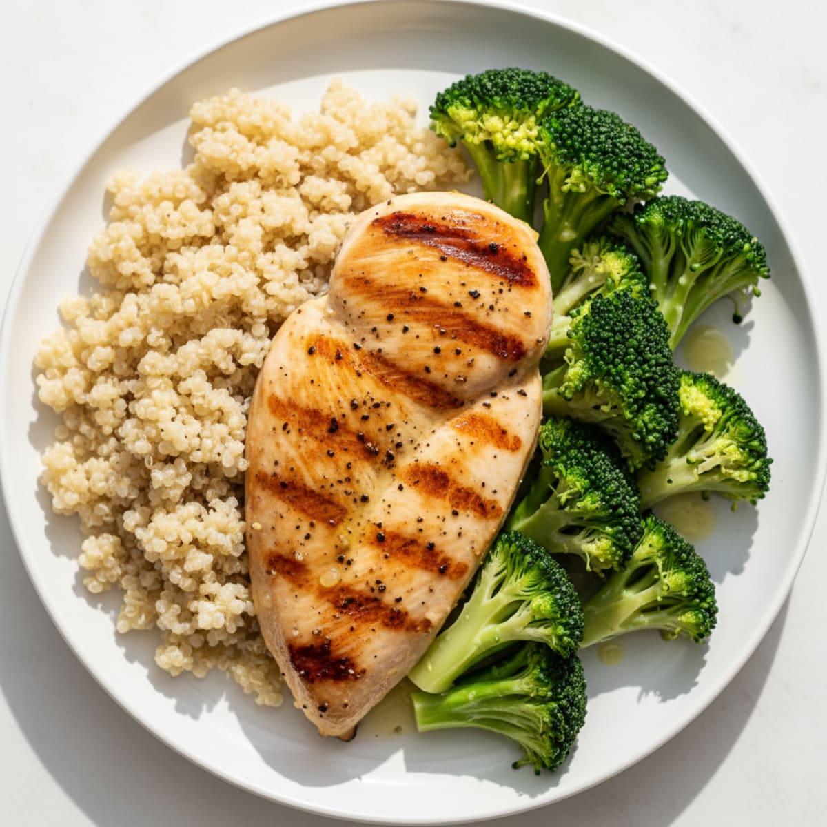 Grilled Lemon Pepper Chicken Breast with Quinoa and Steamed Broccoli