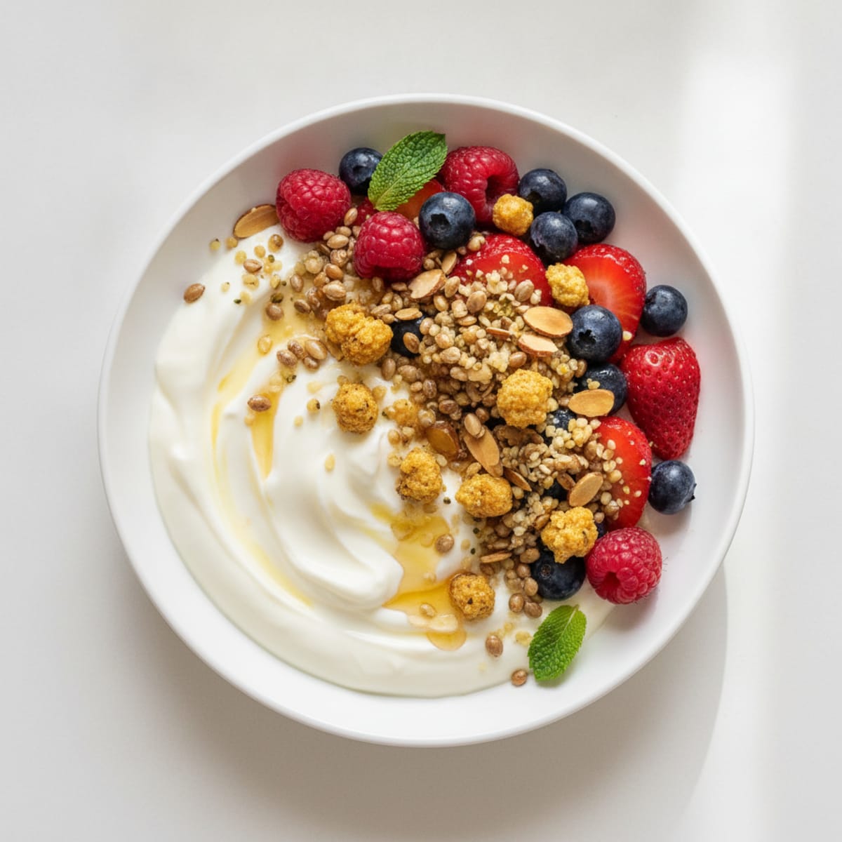 Silky Vanilla Greek Yogurt with Mixed Berries and Protein Crunch