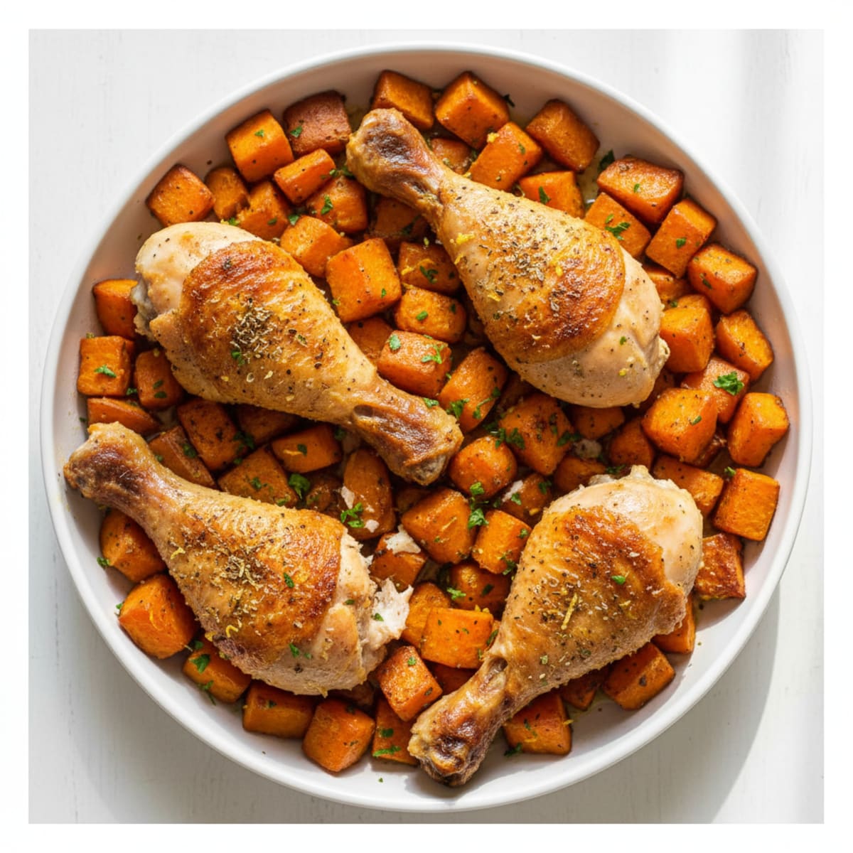Sheet Pan Lemon Herb Chicken Drumsticks with Roasted Sweet Potatoes and Carrots