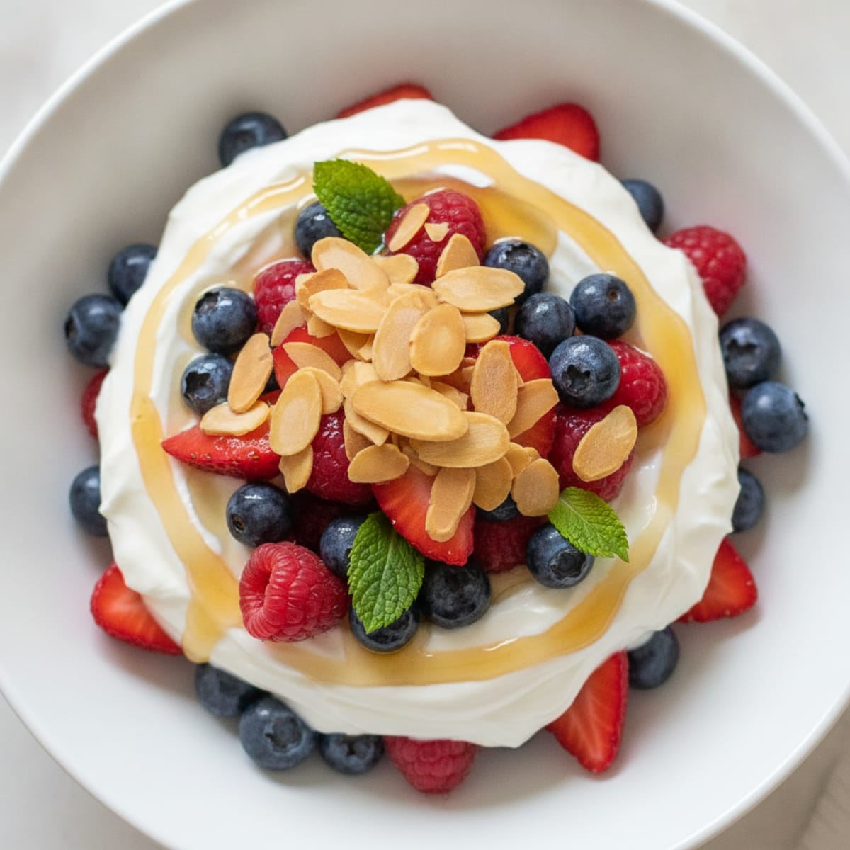 Creamy Greek Yogurt Parfait with Mixed Berries and Almonds