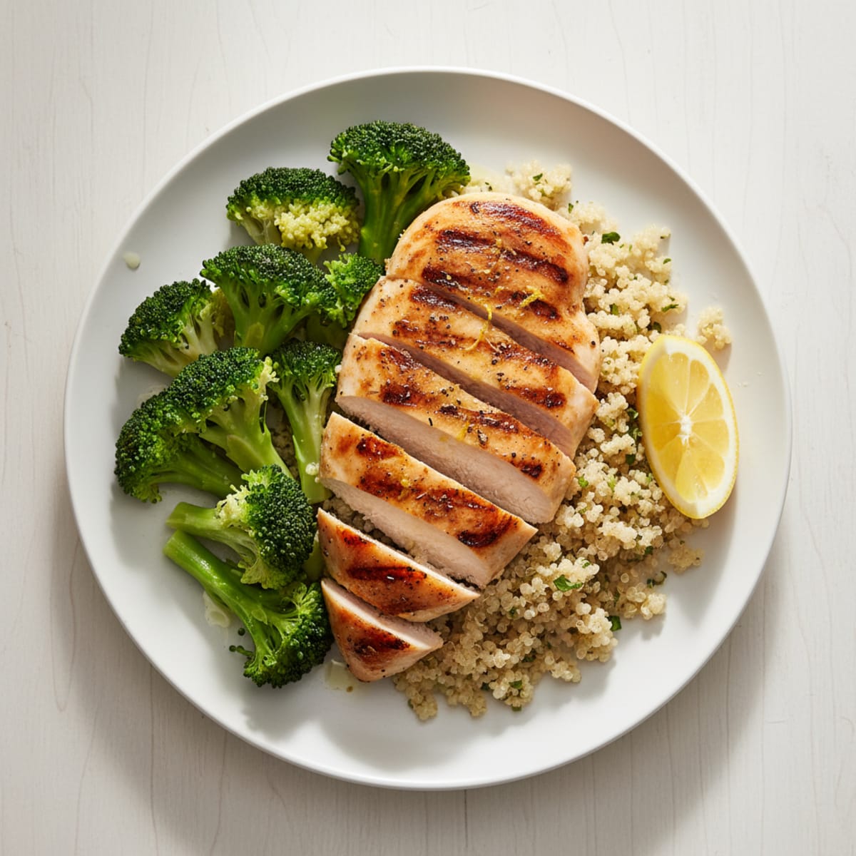 Grilled Chicken Breast with Quinoa and Steamed Broccoli