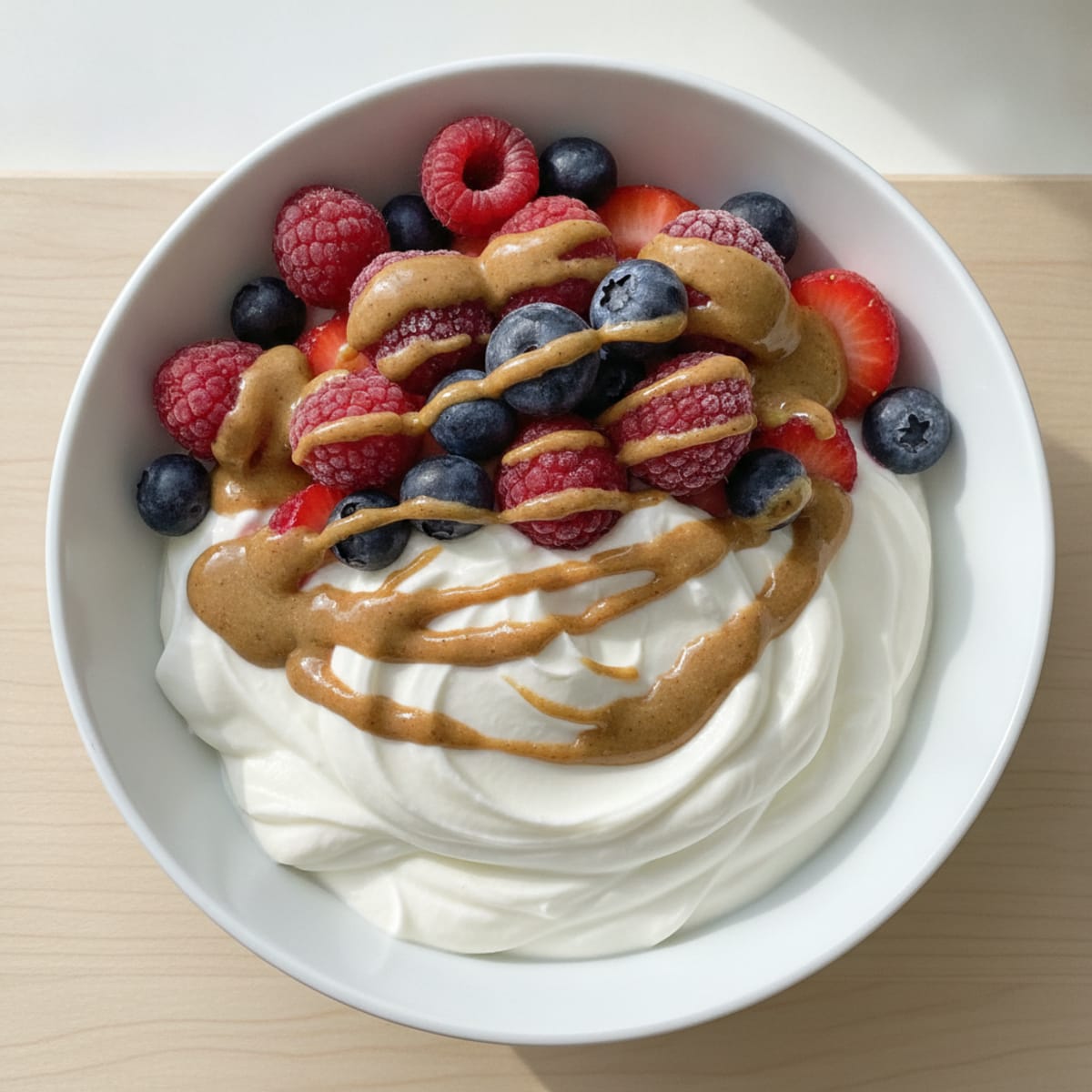 Greek Yogurt Protein Parfait with Mixed Berries and Almond Butter