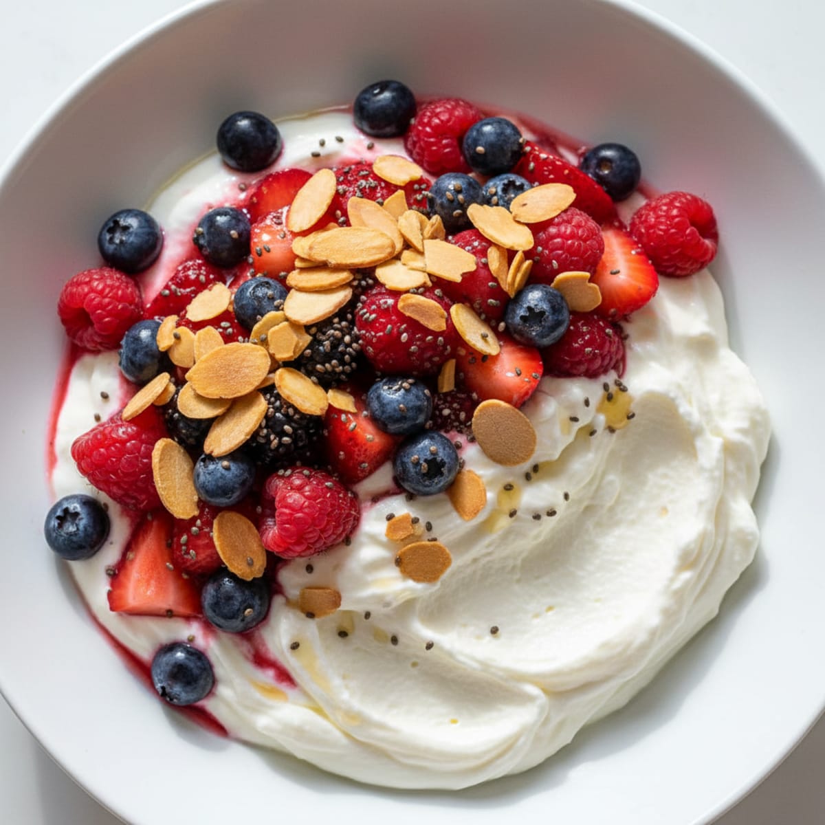 Greek Yogurt Protein Parfait with Mixed Berries and Almonds