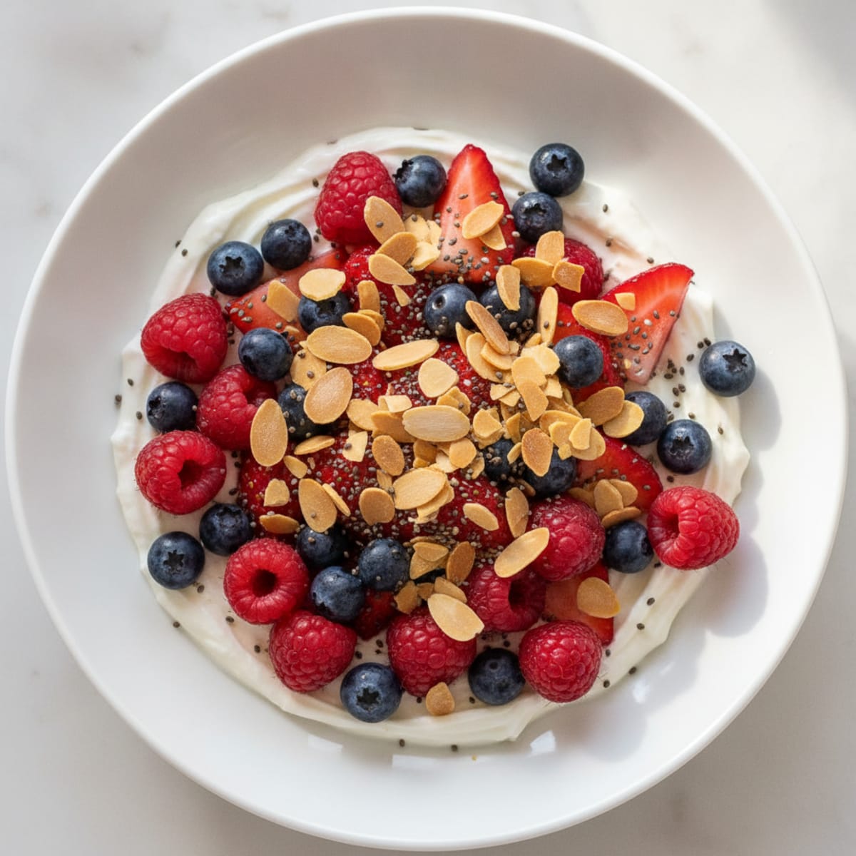 Greek Yogurt Protein Bowl with Mixed Berries and Almonds