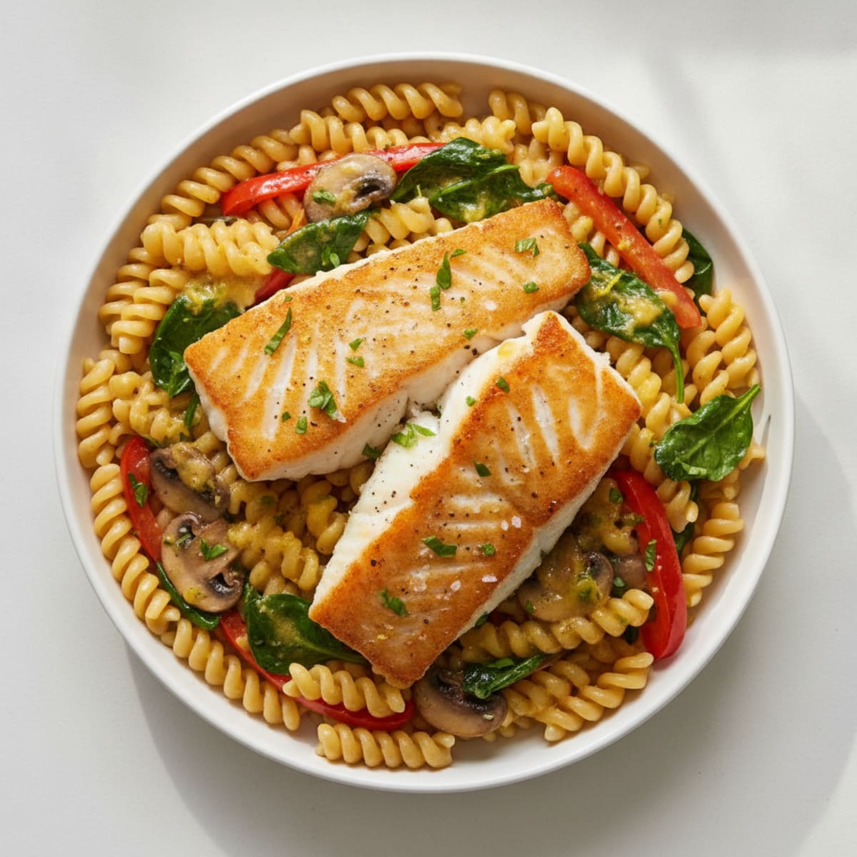 Lemon-Herb Cod with Protein Pasta & Vegetables