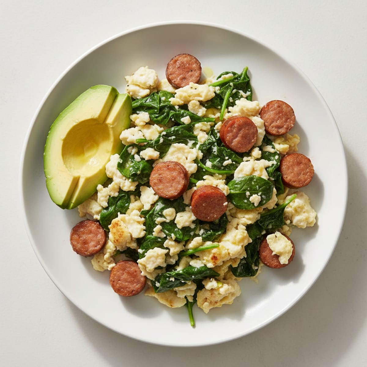 Egg White Scramble with Turkey Sausage and Spinach