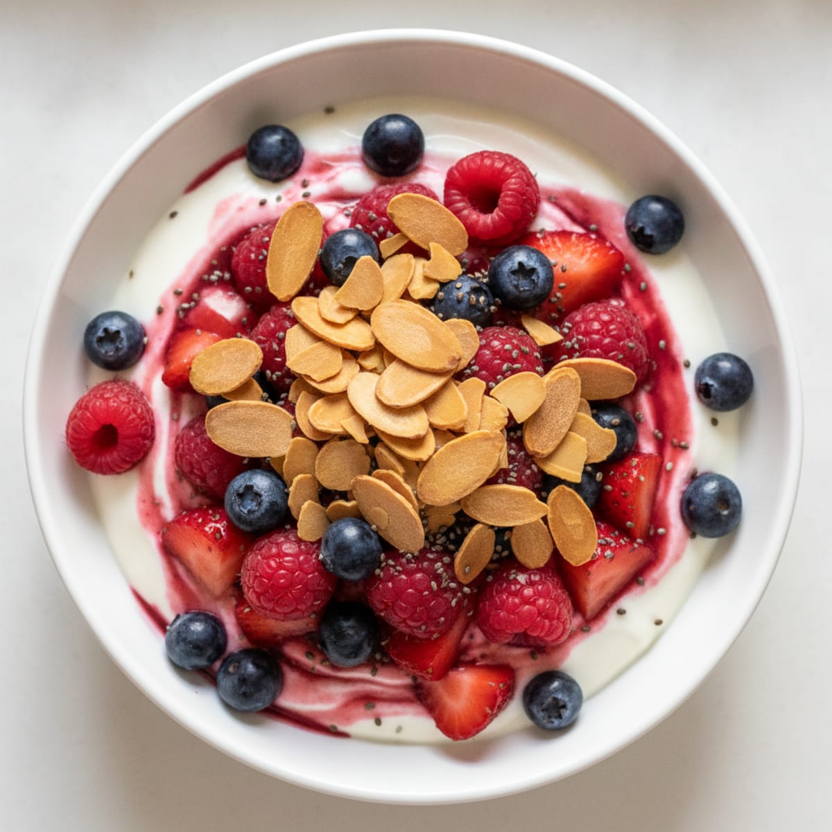 Greek Yogurt Protein Parfait with Mixed Berries and Almonds