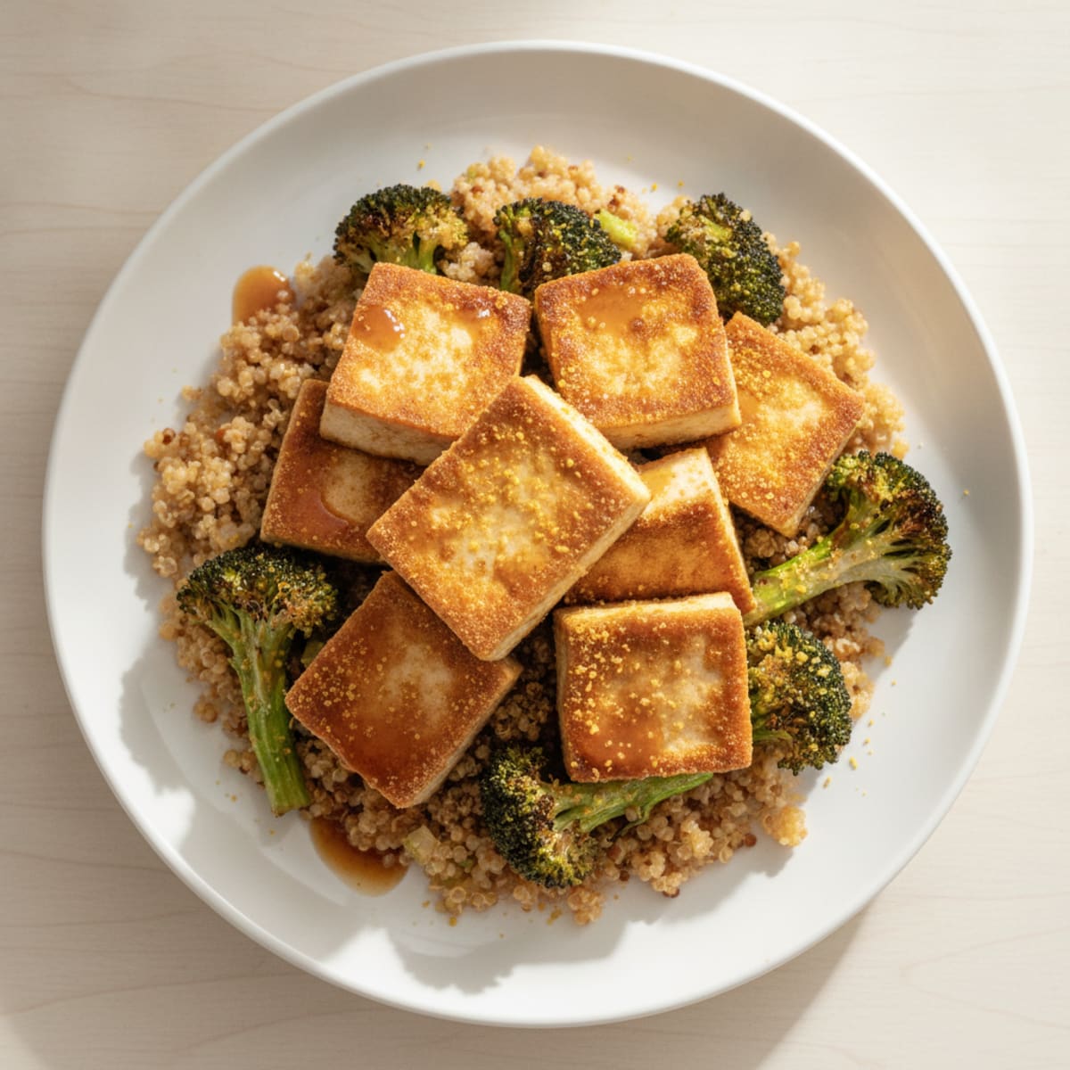 Seared Tofu with Roasted Broccoli and Quinoa