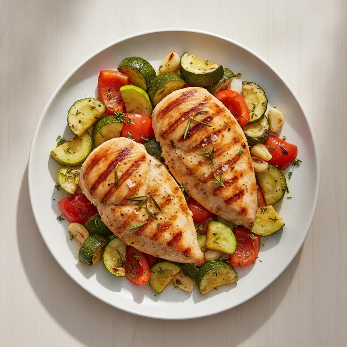 Charcoal-Grilled Herbed Chicken with Summer Squash
