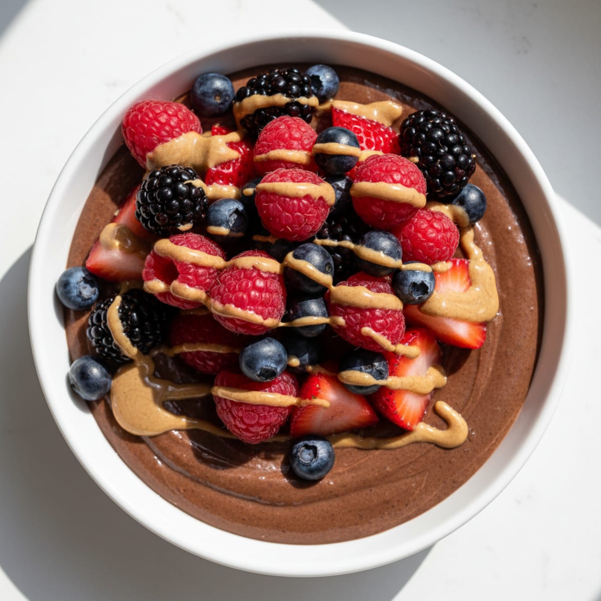 Silky Chocolate Protein Pudding with Mixed Berries
