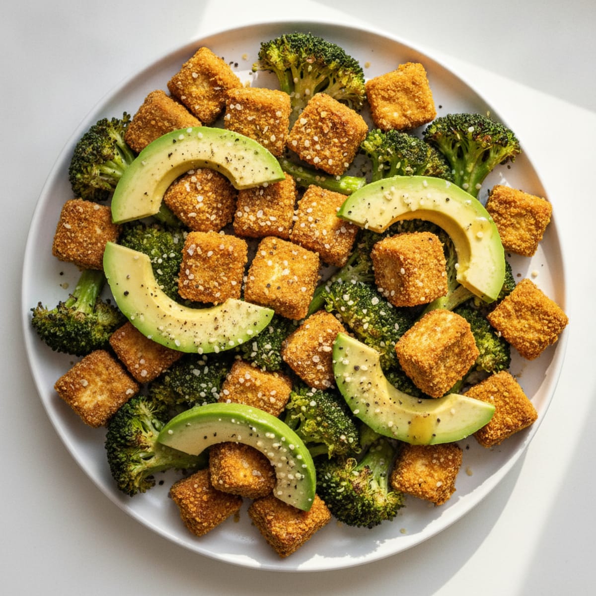 Baked Tofu with Avocado and Roasted Broccoli