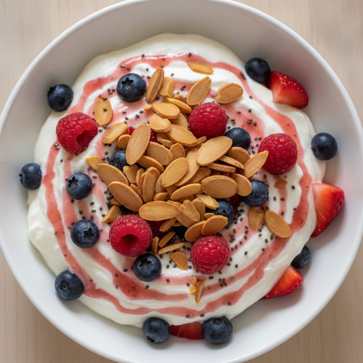 Greek Yogurt Protein Parfait with Mixed Berries and Almonds