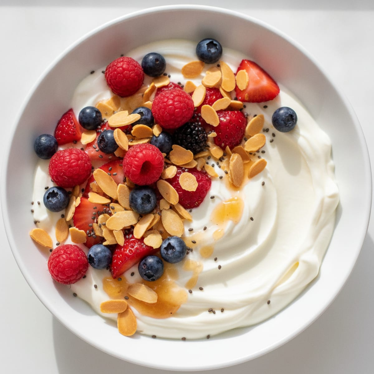 Creamy Greek Yogurt Bowl with Protein Powder and Mixed Berries