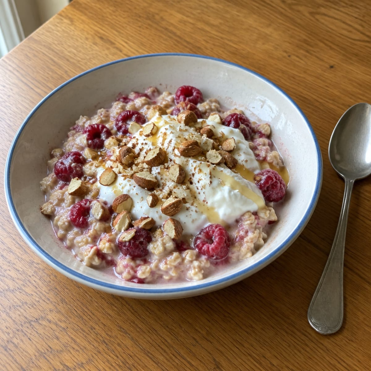 Raspberry oats with vanilla yogurt