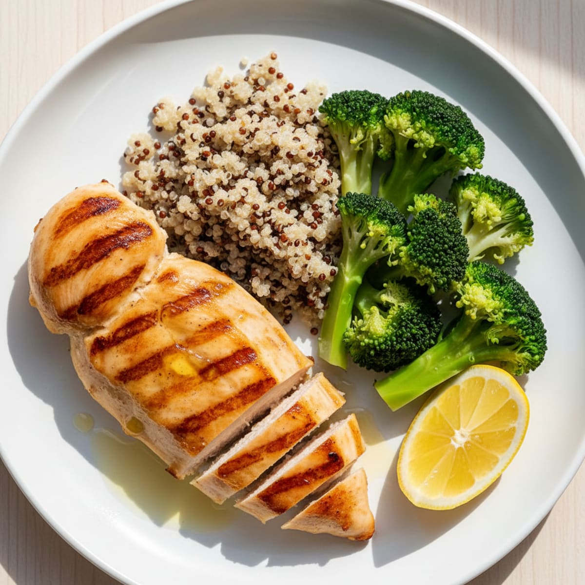 Grilled Chicken Breast with Quinoa and Steamed Broccoli