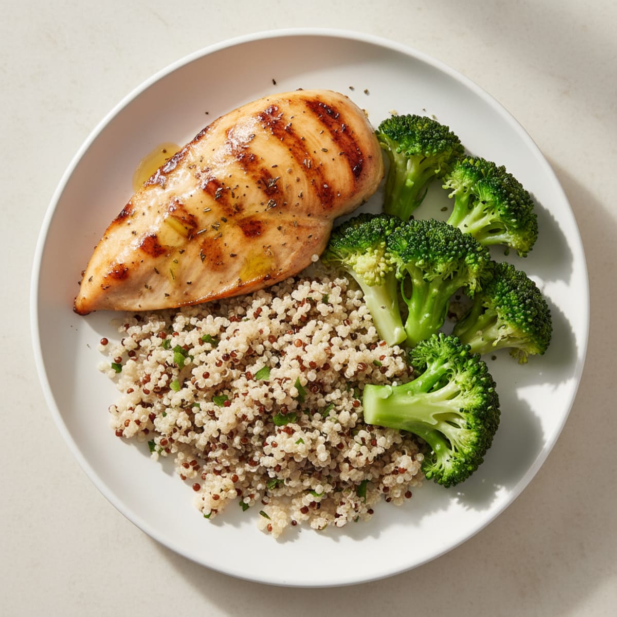 Grilled Chicken Breast with Quinoa and Steamed Broccoli