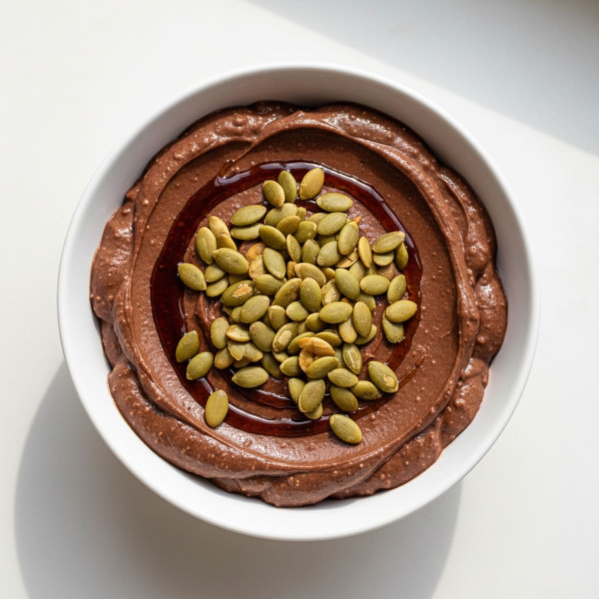 Silky Protein Chocolate Pudding with Toasted Pumpkin Seeds