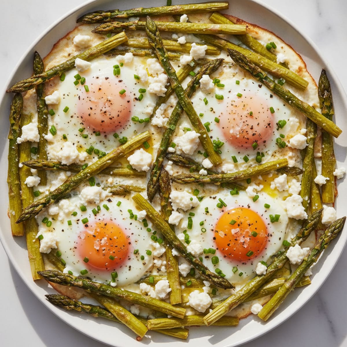 Baked Eggs with Roasted Asparagus and Feta