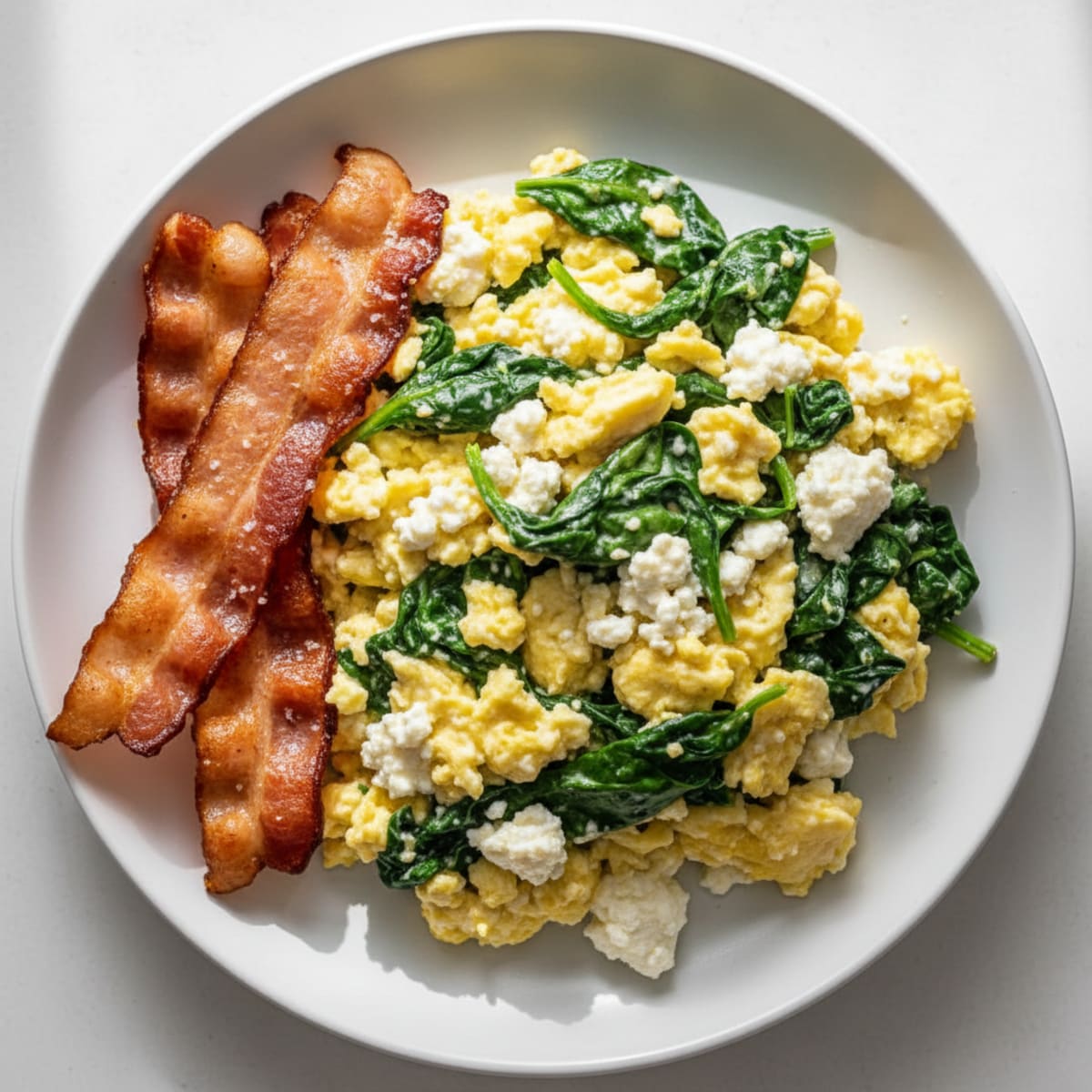Cottage Cheese Scramble with Spinach and Turkey Bacon