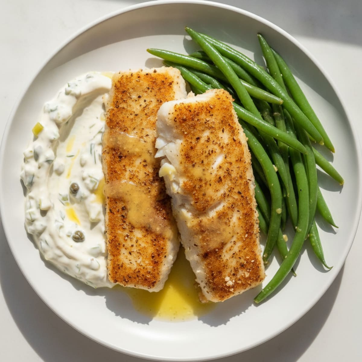 Pan-Fried Cod with Zesty Greek Yogurt Tartar Sauce