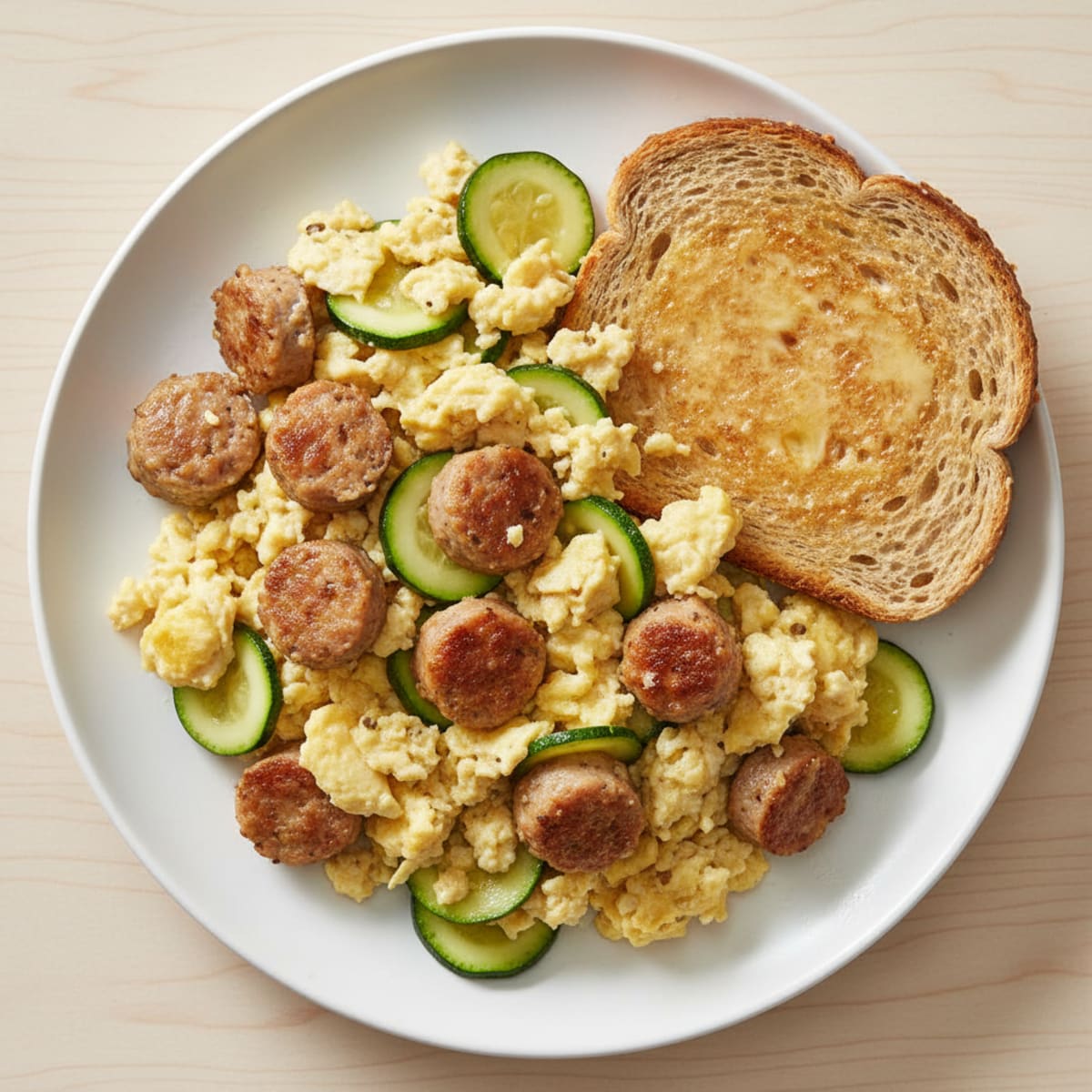 Egg and Chicken Sausage Scramble with Toast