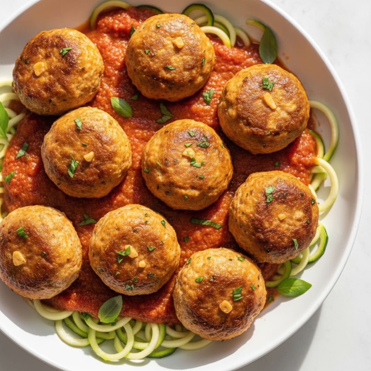 Baked Chicken Meatballs with Marinara