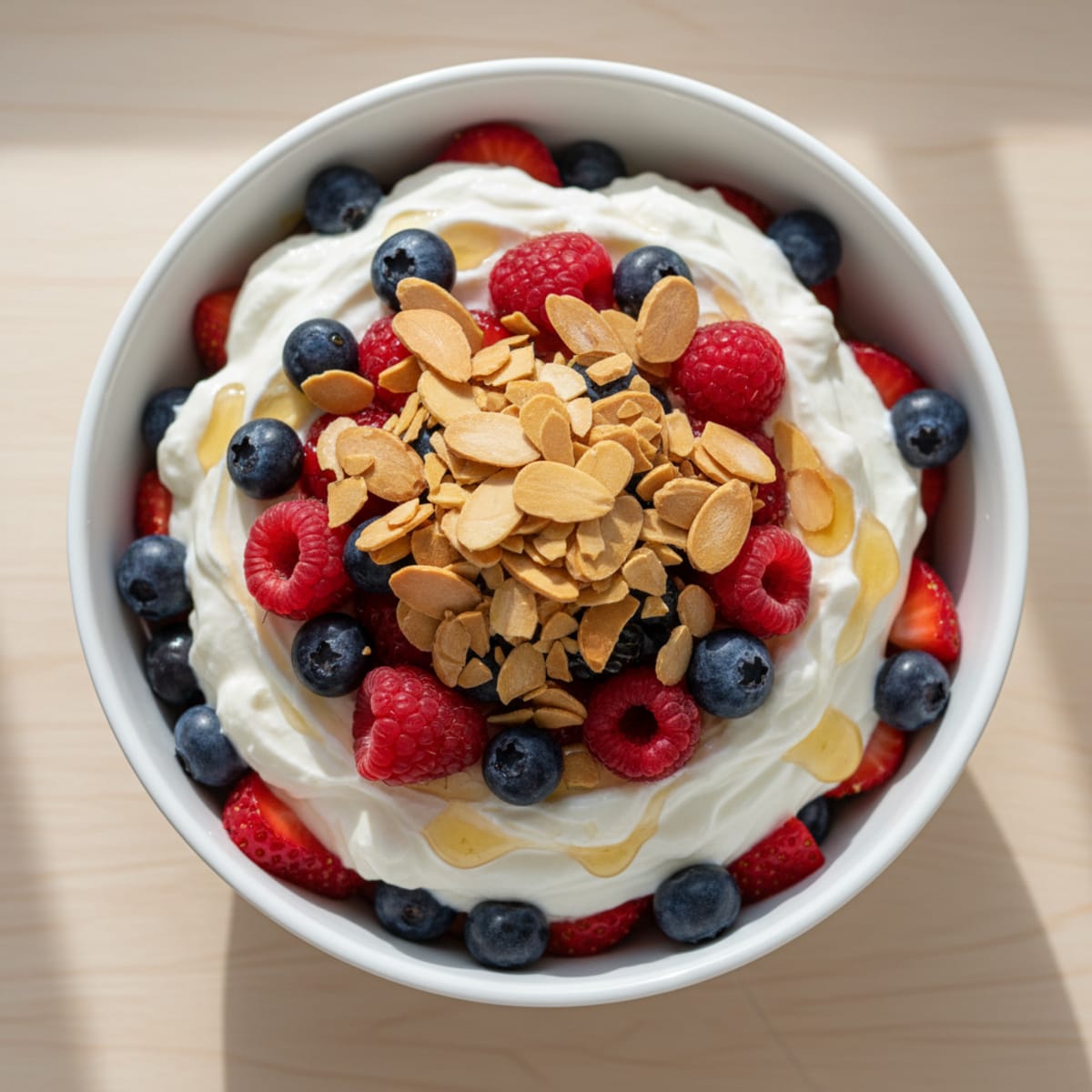 Greek Yogurt Protein Parfait with Mixed Berries and Almonds