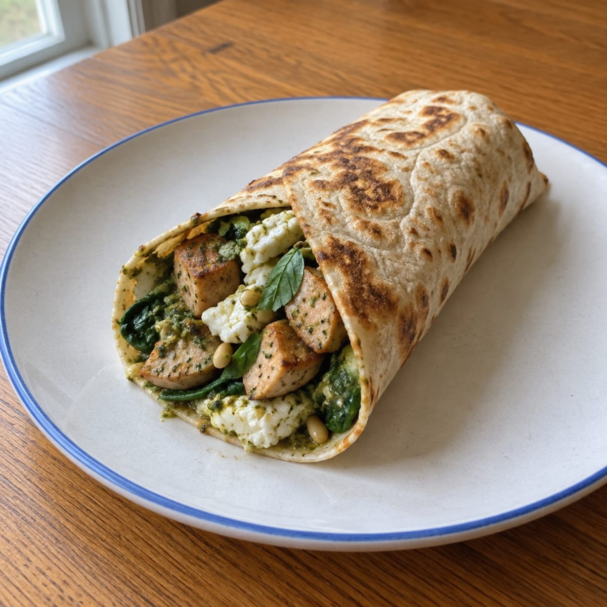 Chicken sausage and pesto wrap