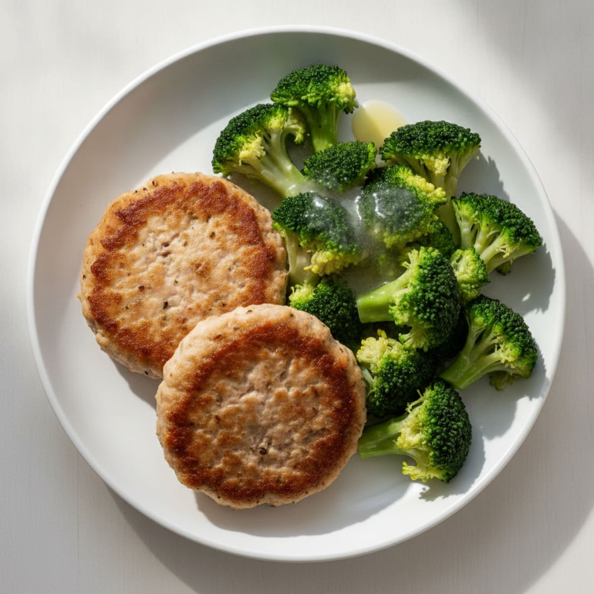 Seared Turkey Patties with Steamed Broccoli