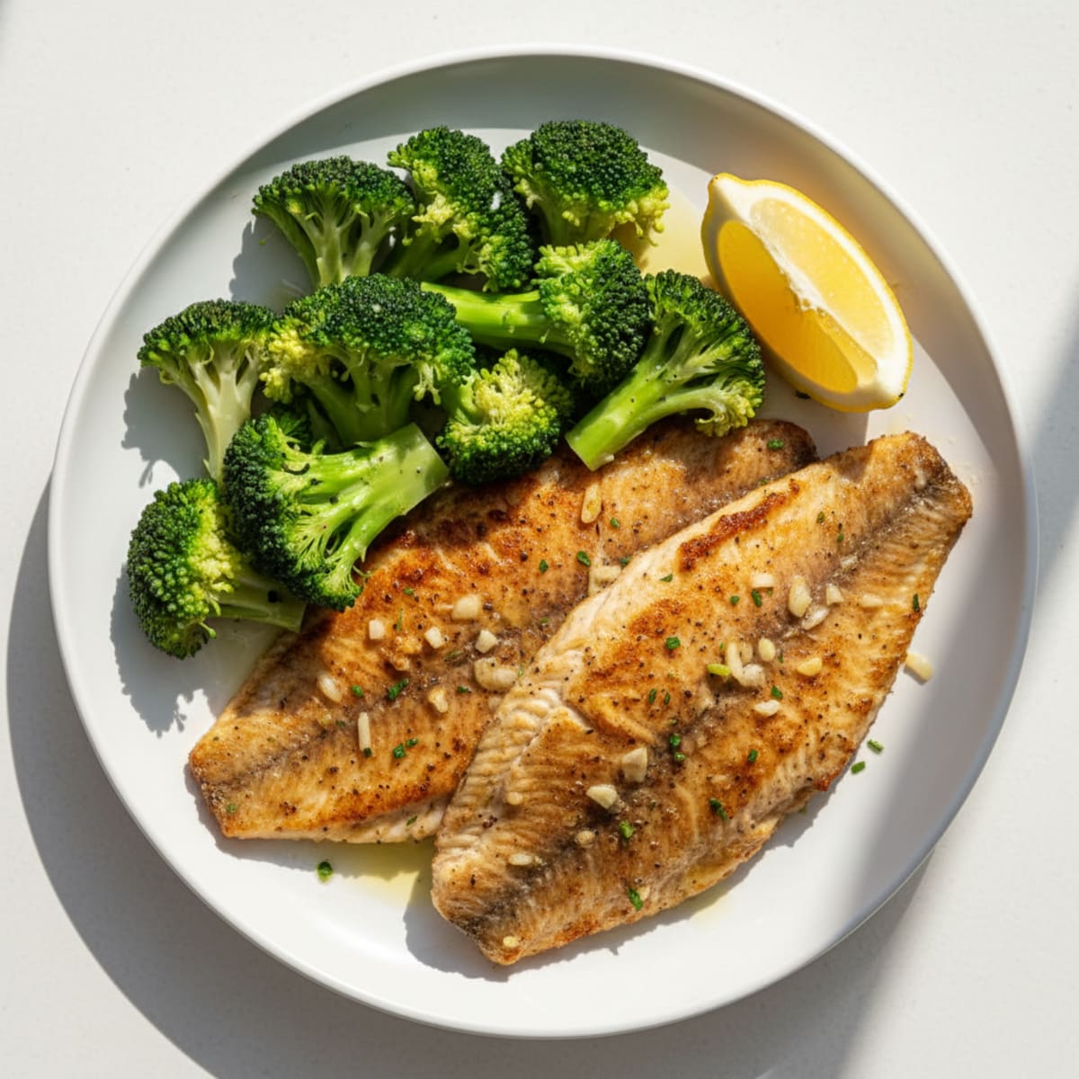 Seared Tilapia with Steamed Broccoli and Lemon