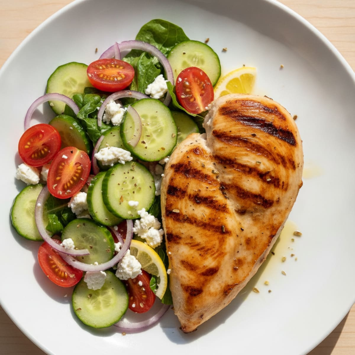 Grilled Chicken Breast with Tomato Cucumber Salad