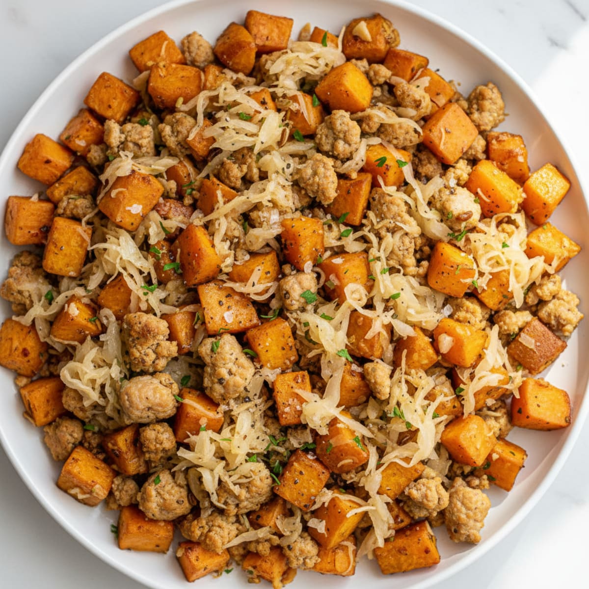 Turkey and Sweet Potato Skillet with Sauerkraut