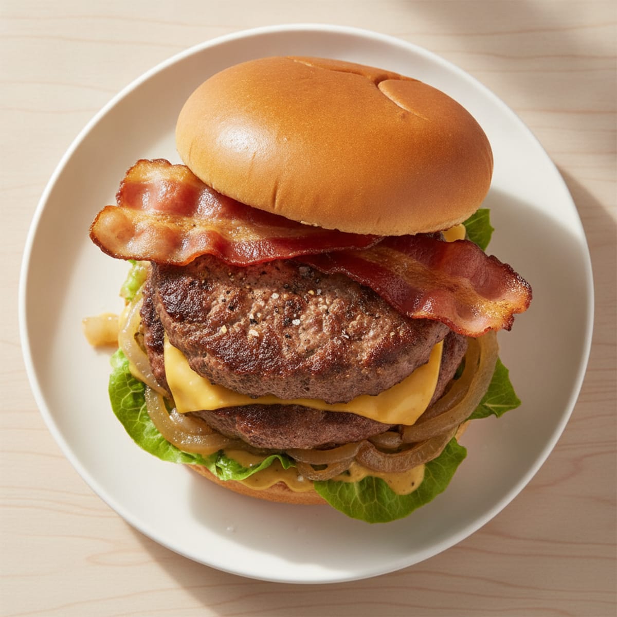 Double Bacon Cheeseburger with Caramelized Onions